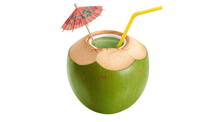 Isolated Coconut Drink with Umbrella