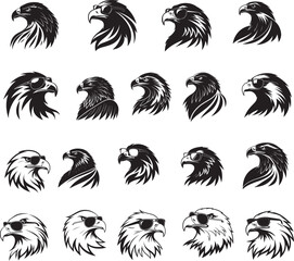 set of Eagle black silhouettes of animals