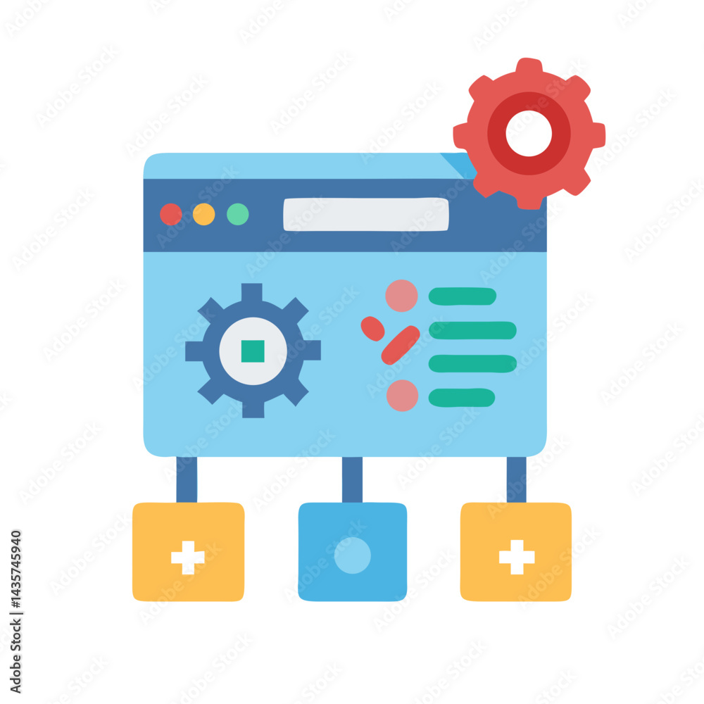 Poster flat design data processing with connected elements diagram