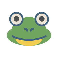 Cute cartoon frog face with big eyes on black