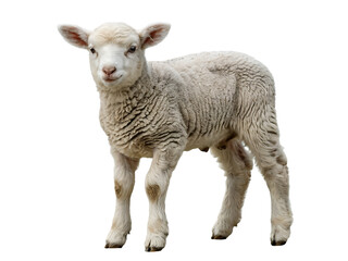 Young White Lamb Standing Isolated on Transparent Background