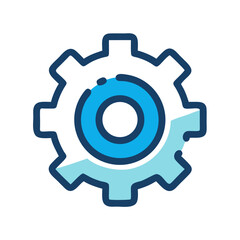 Gear icon illustration on black backdrop for engineering and technology