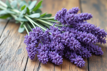 Fototapeta premium bunch of lavender flowers on a wooden table