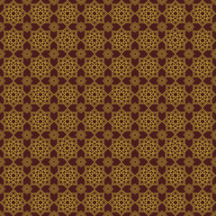 Seamless Islamic geometric pattern vector with traditional Arabic design. Featuring interlocking yellow lines and symmetrical structure. Ideal for backgrounds, wallpapers, textile prints, tiles,