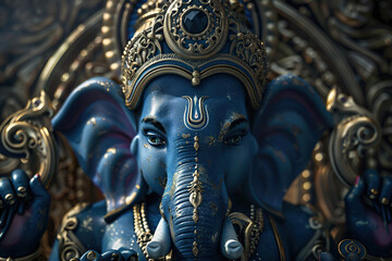 Obraz premium Bright holiday composition for happy Ganesh Chaturthi, abstract vivid composition consists of fictional unreal fantastic vision on background