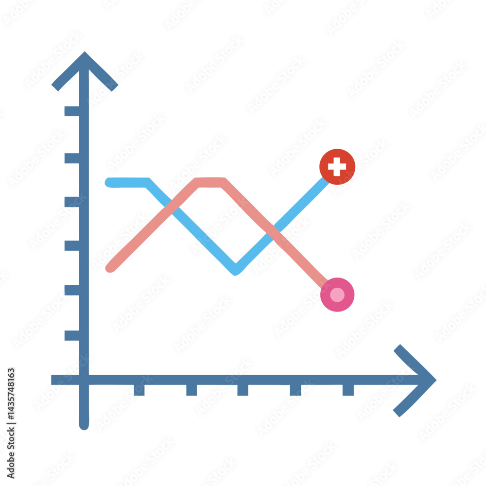 Poster graphical data comparison with two lines on coordinate system