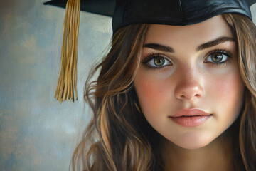 Woman proudly wearing a graduation cap, exuding happiness and accomplishment.