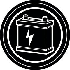 Storage Battery Round Silhouette Vector – Simple Black Power Device