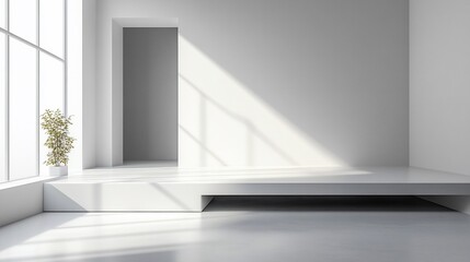 Fototapeta premium Minimalist Interior with Natural Light and Plant Accent for Modern Design