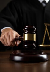 Holding Wooden Gavel for Legal Ruling on Desk