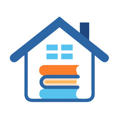 Stylized home icon with books for learning concept