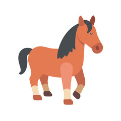 Stylized Flat Vector Illustration of a Walking Brown Horse