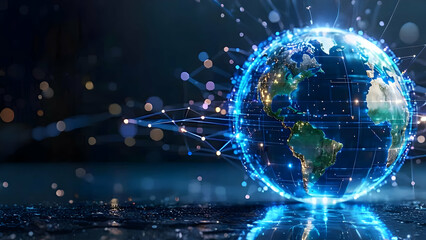 Obraz premium Global Network Connection Showing Earth Digital Visualization