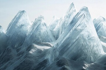 Obraz premium Stunning ice mountains reflecting sunlight in a remote frozen landscape during the winter season