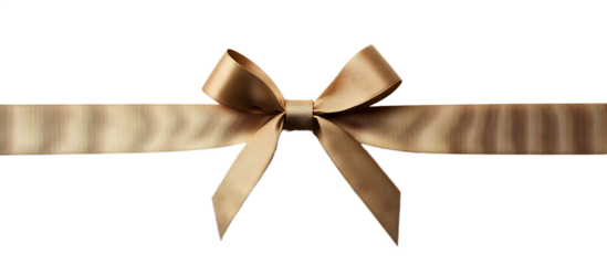 A flat ribbon bow in a golden hue is artistically tied and arranged on a smooth surface, creating an elegant touch for gift wrapping during celebrations or special events
