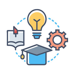Education and knowledge vector icons with black background composition