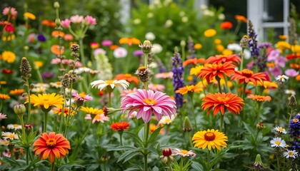 Colorful Summer Wildflower Garden in Full Bloom