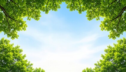 Fototapeta premium Nature scene with lush green trees against clear blue sky tranquil outdoor environment aerial view concept for relaxation and serenity