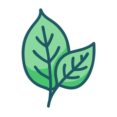 Two leaves illustration with stem and veins in cartoon style