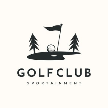 nature golf  field vintage logo vector minimalist illustration design,  golf on the spot logo design