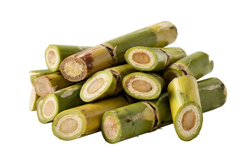 Cut Sugar Cane Stalks with Cross Sections Isolated on Transparent Background