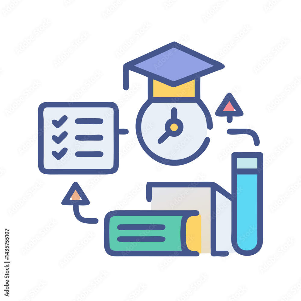 Poster education and learning path stock image with different elements