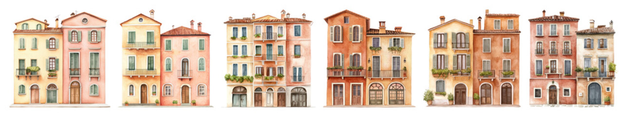 Obraz premium PNG Charming colorful European architecture, element set on transparent background
