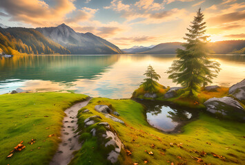 Obraz premium Beautiful mountain landscape trees and beautiful view,in good quality, generative ai