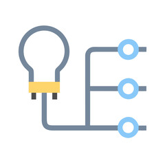 Electrical diagram icon illustrates circuit split with light bulb