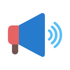A blue megaphone with sound waves against black background