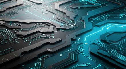 Fototapeta premium Abstract Glowing Teal Circuit Board Texture