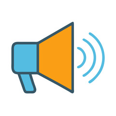 Flat vector megaphone illustration with sound waves on black