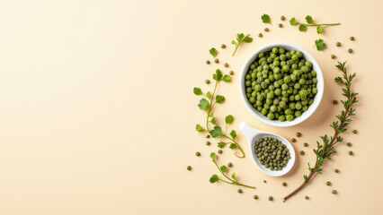 Mediterranean diet ingredients on a light background.