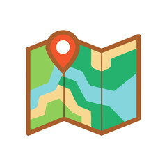 Simple unfolded map icon with location pin point marker