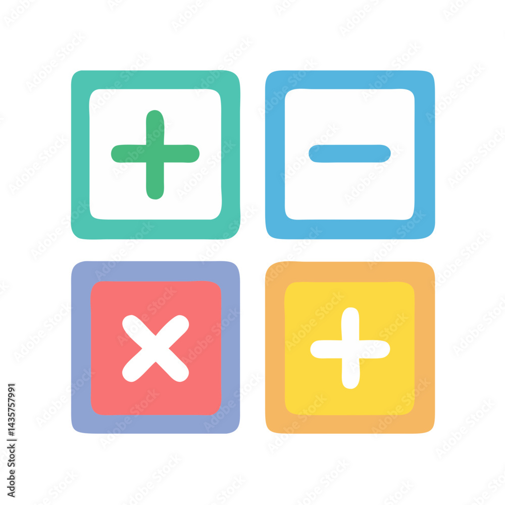 Poster calculator buttons showing plus minus multiply and plus operations