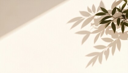 Fototapeta premium Captivating shadow play of leaves on a soft beige wall indoor photography aesthetic minimalism