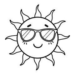 One line drawing of a sun wearing sunglasses vector illustration