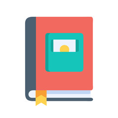 Stylized book illustration with modern color scheme and bookmark