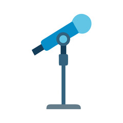 Blue microphone on stand with black background studio shot