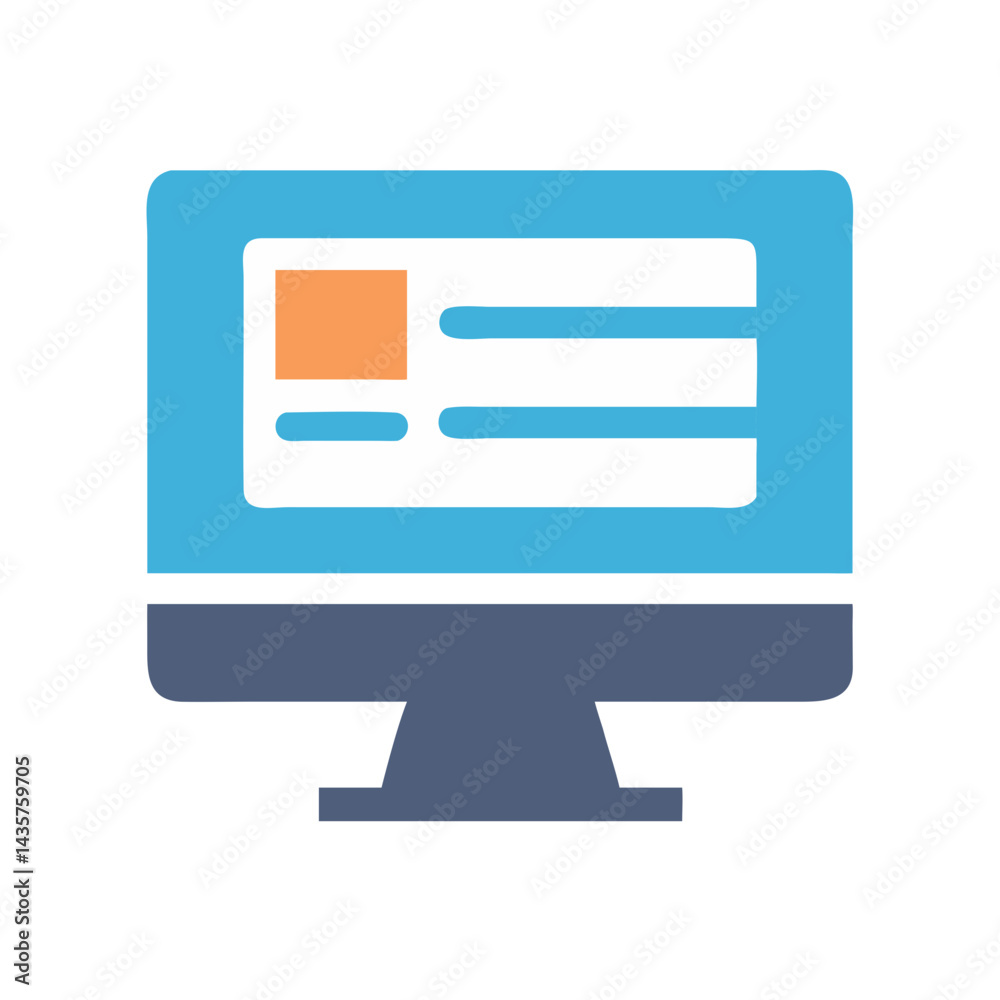 Poster stylized computer monitor icon displaying website content information data