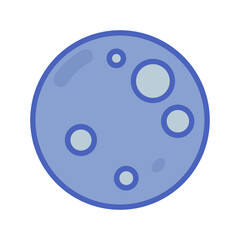 Stylized planet illustration in blue tones with crater details