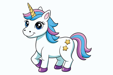 Cute cartoon character happy magic unicorn on white
