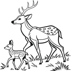 A vector set features a cute cartoon illustration of a wild deer and a reindeer, presented as a set of brown animal silhouettes with antlers, perfect for nature or Christmas themes