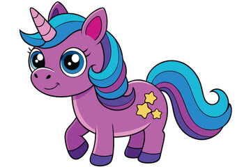 Cute cartoon character happy magic unicorn on white