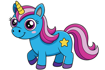 Cute cartoon character happy magic unicorn on white