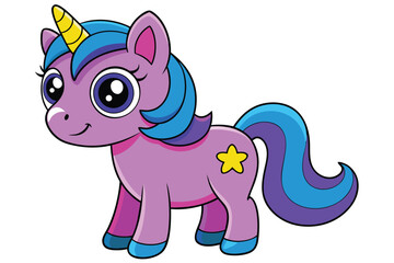 Cute cartoon character happy magic unicorn on white