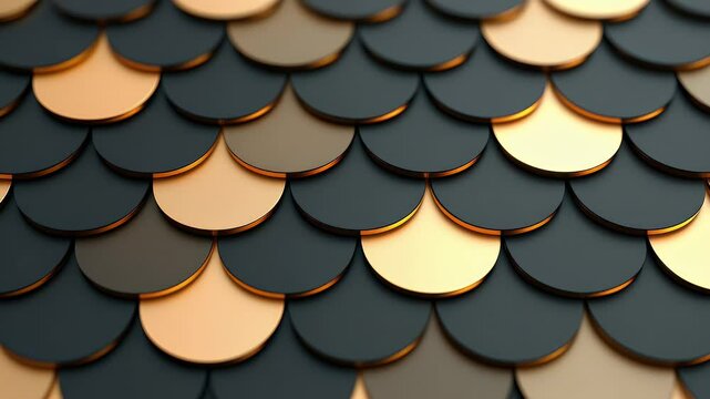 Overlapping Metallic Scales Pattern in Gold and Dark Gray Creates Textured Surface with Striking Visual Effect