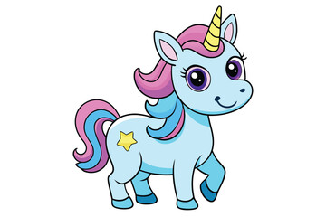 Cute cartoon character happy magic unicorn on white
