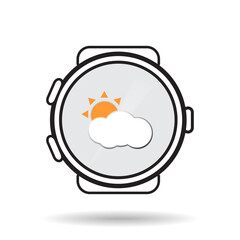 Weather app icon with sun and white cloud on smart watch screen