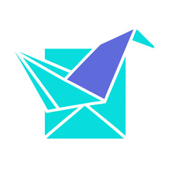 Naklejka premium Paper crane emerging from origami envelope on black background